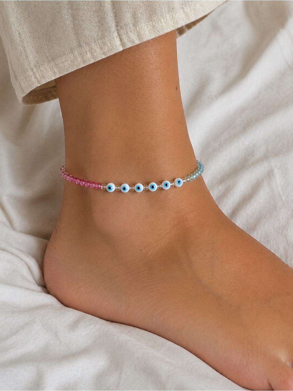Nina Francesca Beaded Evil Eye Anklet - Large 10.5”